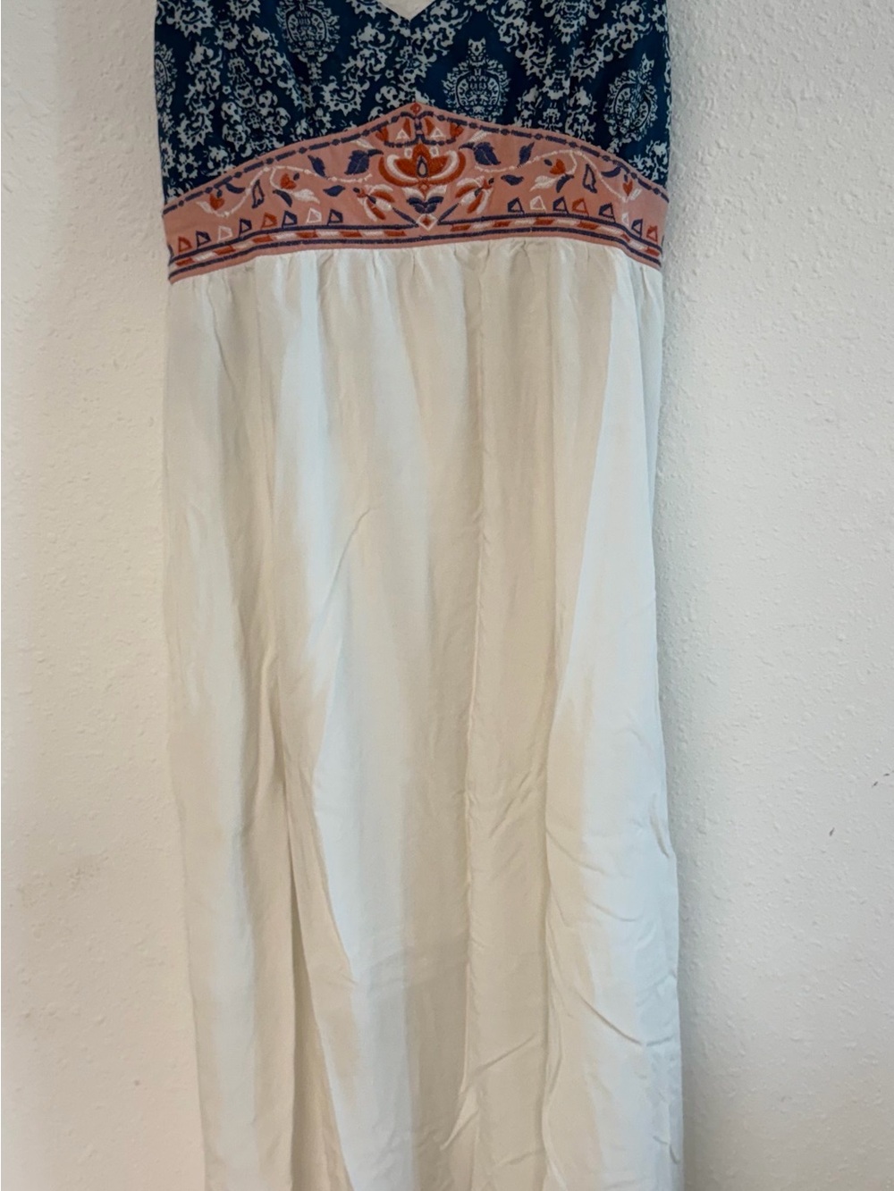 Flying Tomato Navy and Peach Trim Maxi Dress with Cream Skirt